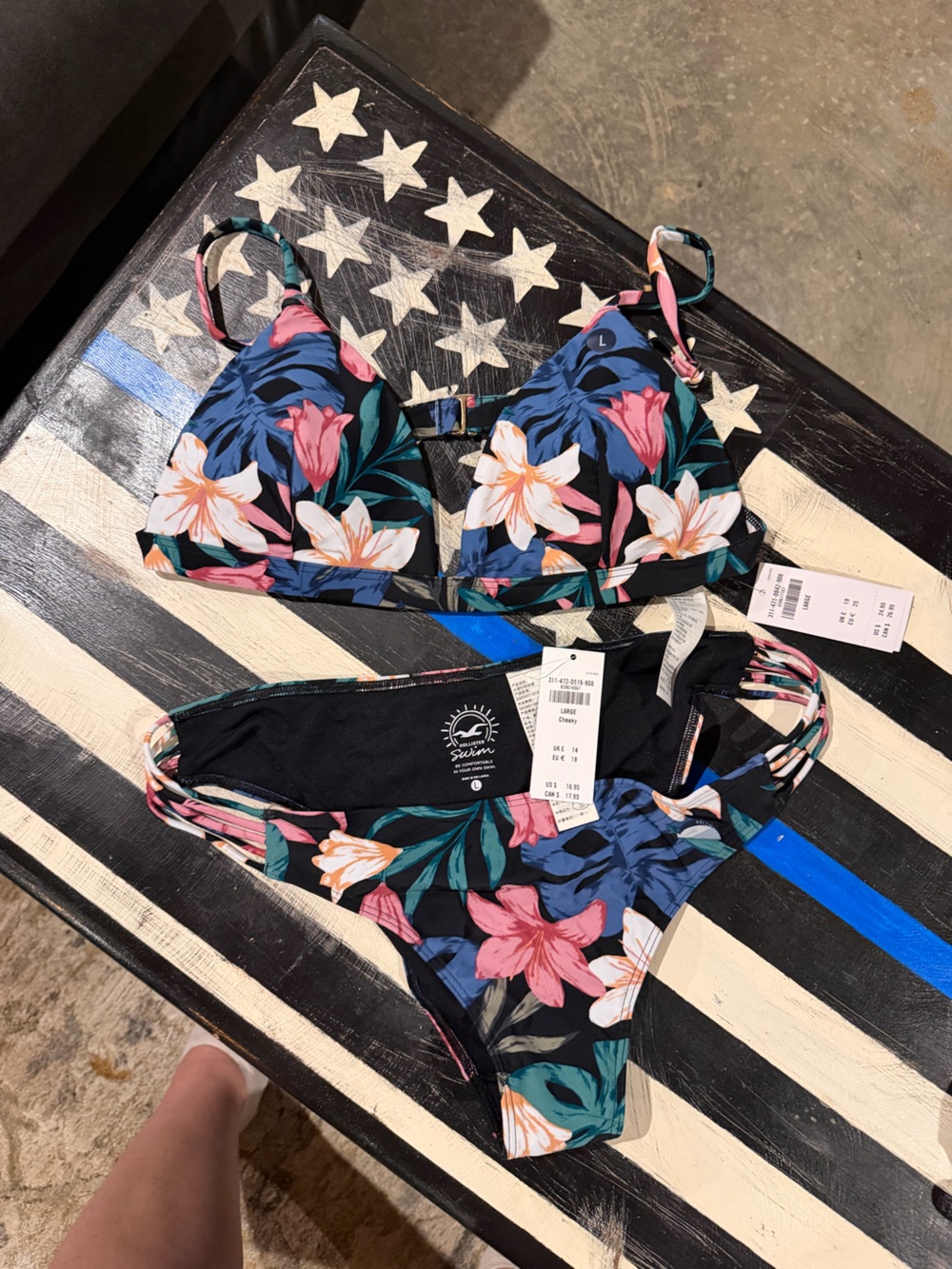 NWT Hollister Black Bikini Set with Pink, Teal & Orange Floral Print